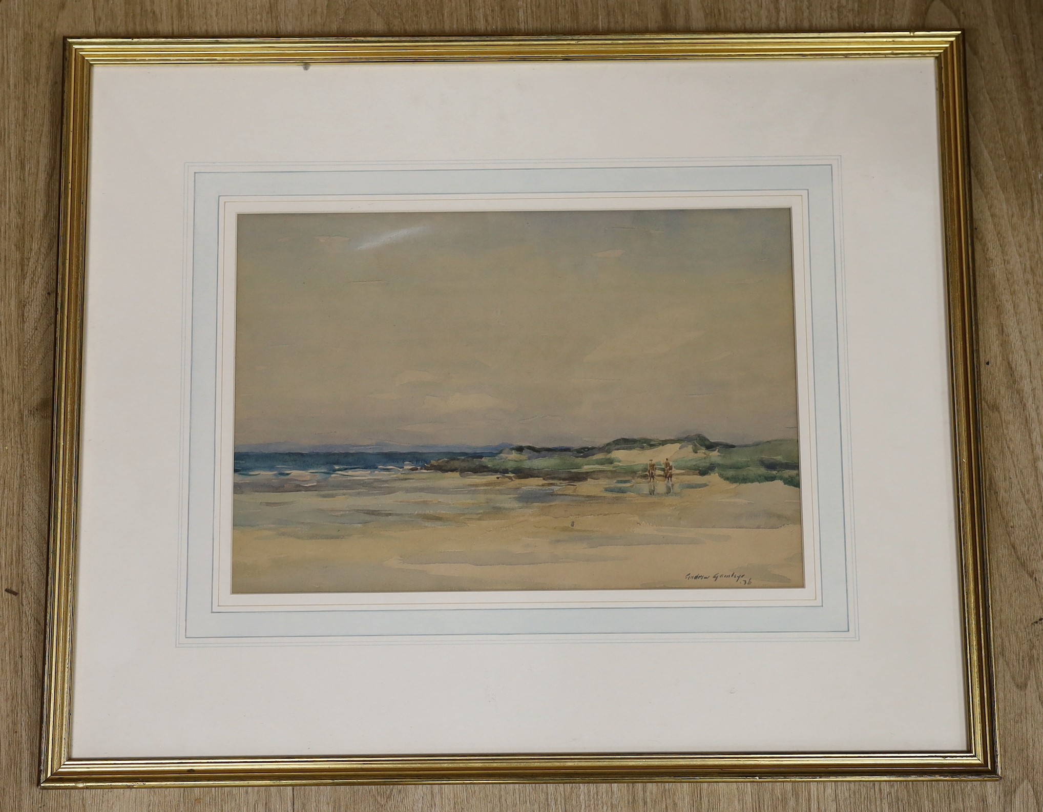 Andrew Archer Gamley, R.S.W. (1869-1949), watercolour, 'East Shore, Gullane', signed and dated '36, 26 x 38cm